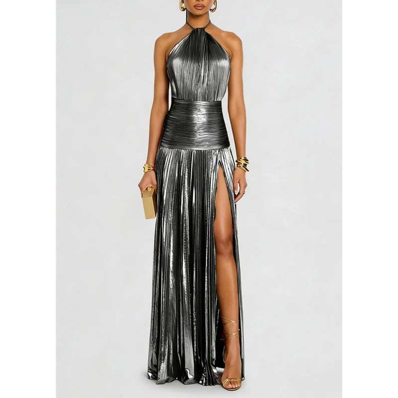 Fenna | Dames Halter Jurk Mouwloos Maxi Feest Geplooide