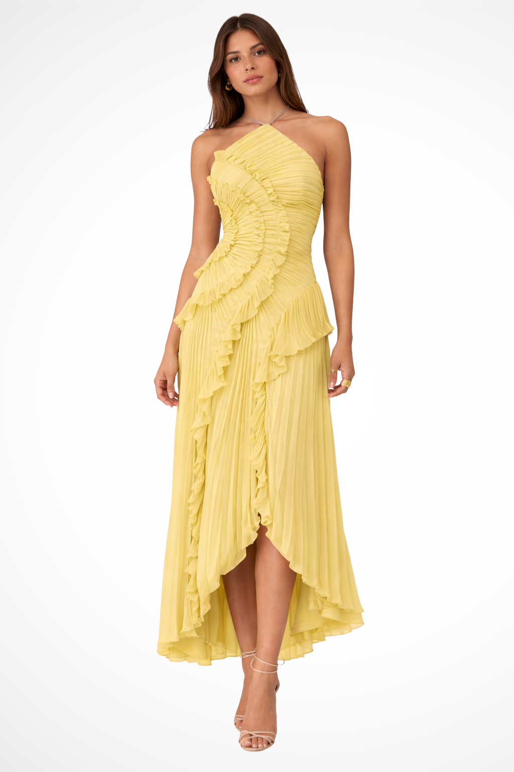 Fenne | Dames Halter Maxi-jurk Ruches Open Rug Bruiloft Gast
