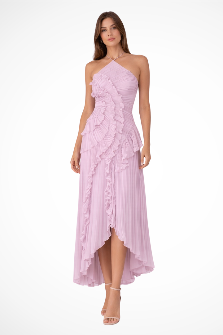 Fenne | Dames Halter Maxi-jurk Ruches Open Rug Bruiloft Gast