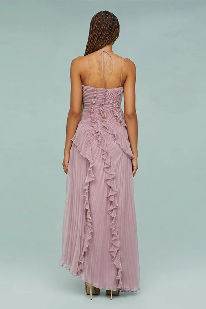 Fenne | Dames Halter Maxi-jurk Ruches Open Rug Bruiloft Gast