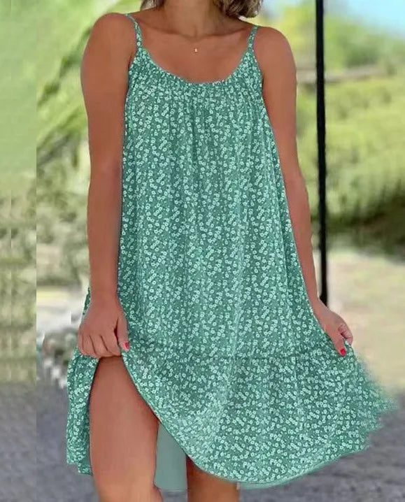 Fien | Dames Zomer Bloemen Print Spaghetti Bandjes Swing Mini Jurk