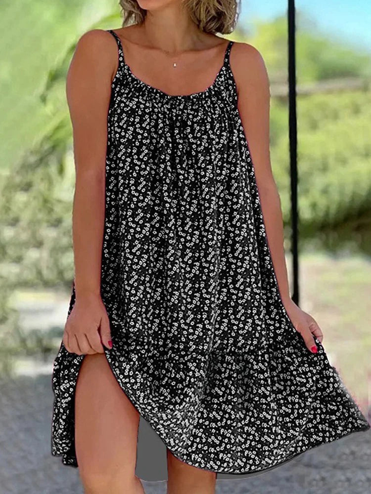 Fien | Dames Zomer Bloemen Print Spaghetti Bandjes Swing Mini Jurk