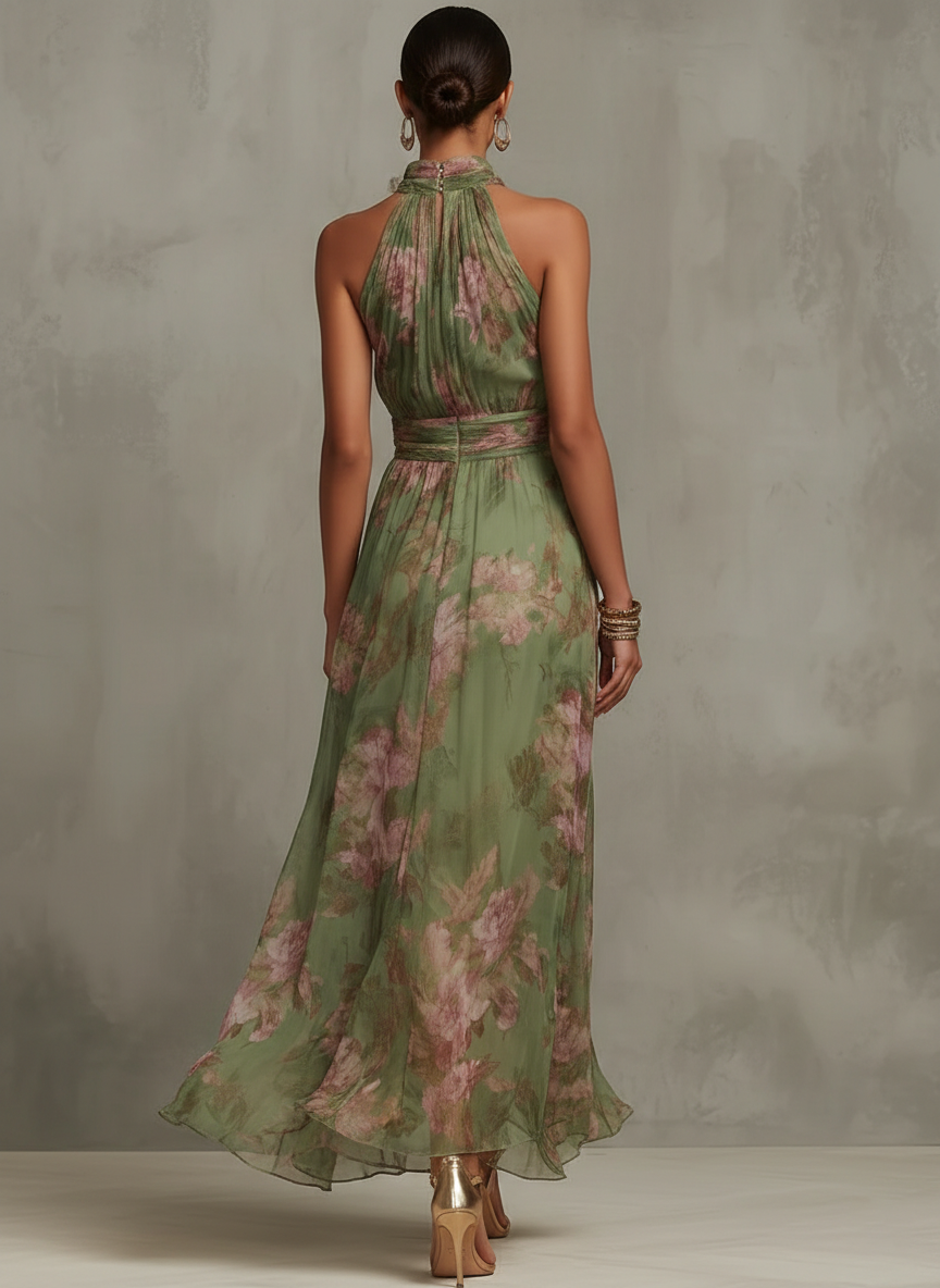 Fleur | Dames Halter Chiffon Bloemen Mouwloos Feestelijk