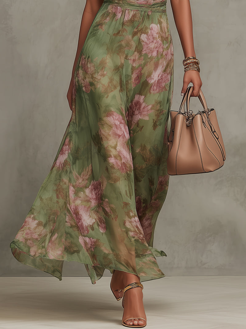 Fleur | Dames Halter Chiffon Bloemen Mouwloos Feestelijk