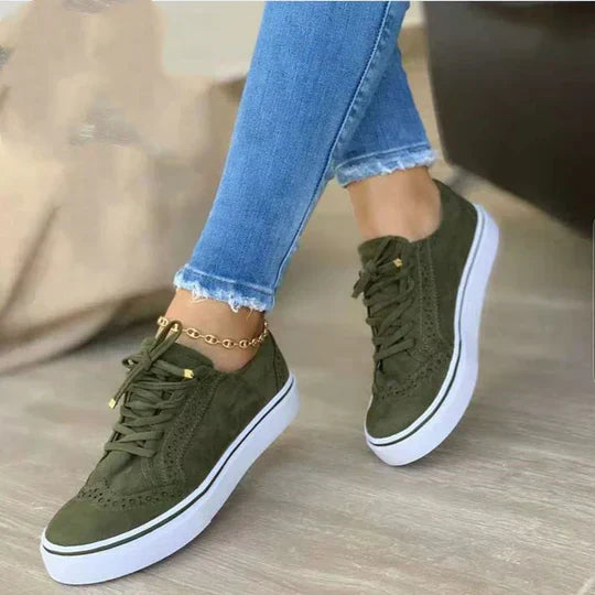 Fleur | Dames Sneakers Casual Low-Top Brogue Veters Vlakke Zool