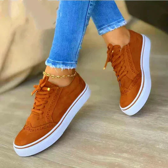 Fleur | Dames Sneakers Casual Low-Top Brogue Veters Vlakke Zool