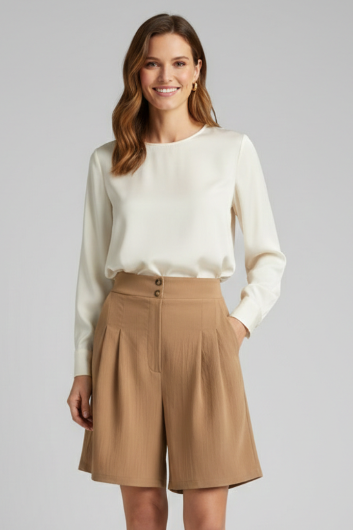 Florine | Elegante Dames Hoge Taille Geplooide Korte Broek