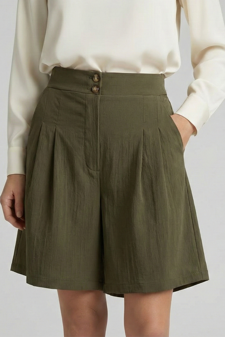 Florine | Elegante Dames Hoge Taille Geplooide Korte Broek