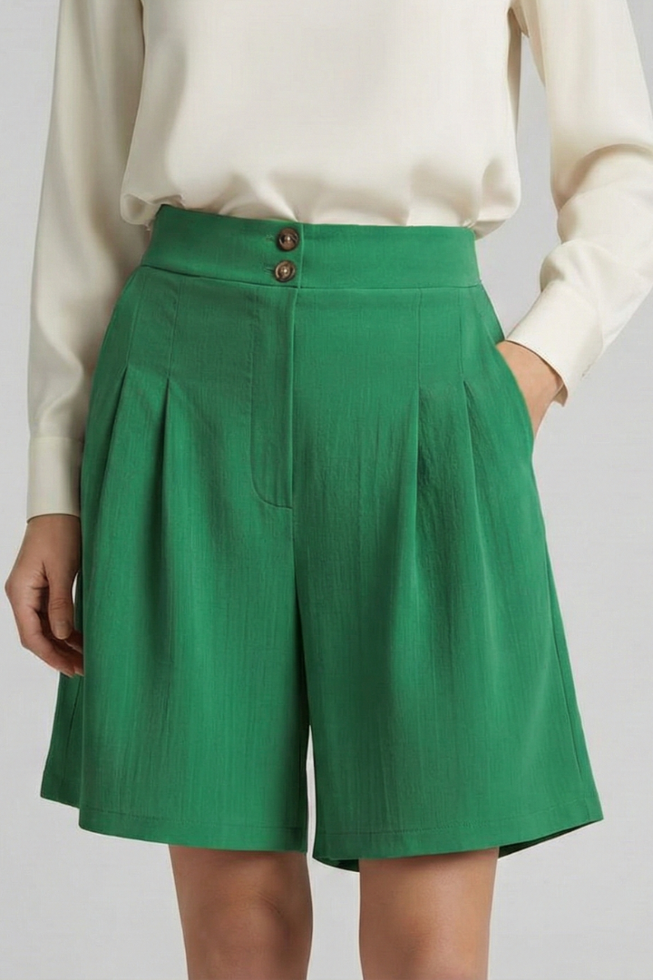 Florine | Elegante Dames Hoge Taille Geplooide Korte Broek
