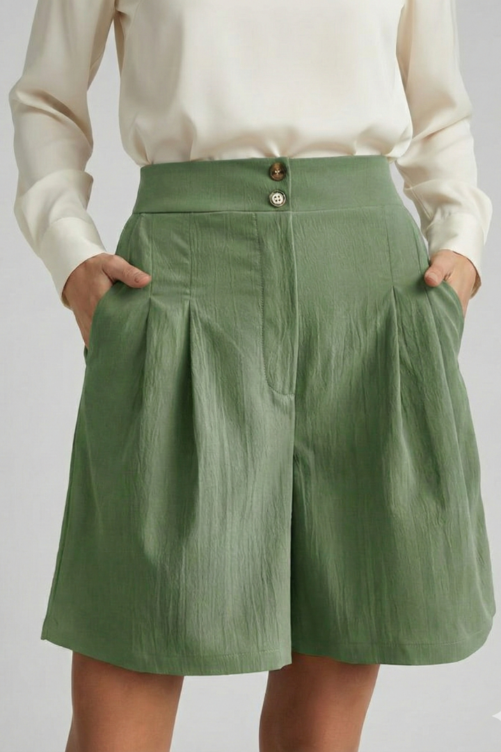 Florine | Elegante Dames Hoge Taille Geplooide Korte Broek