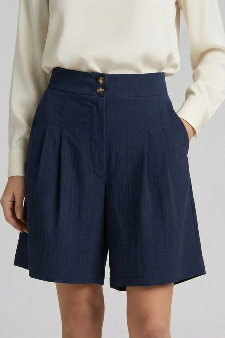 Florine | Elegante Dames Hoge Taille Geplooide Korte Broek
