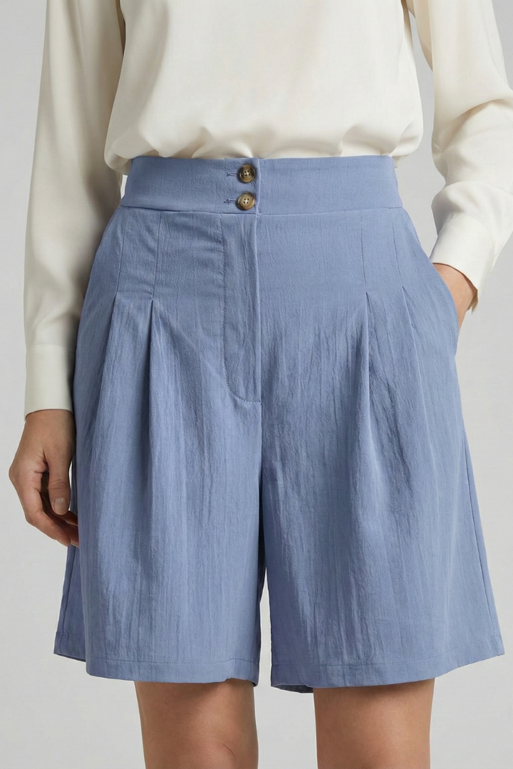 Florine | Elegante Dames Hoge Taille Geplooide Korte Broek