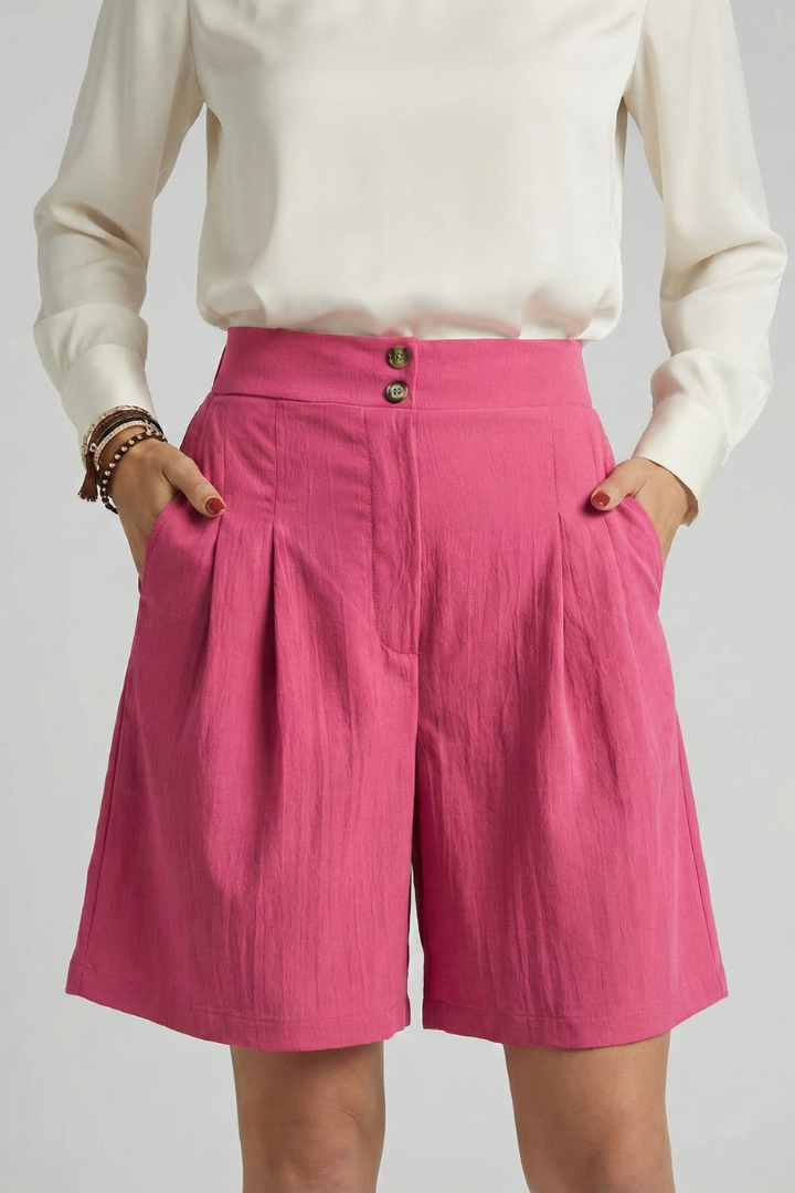 Florine | Elegante Dames Hoge Taille Geplooide Korte Broek