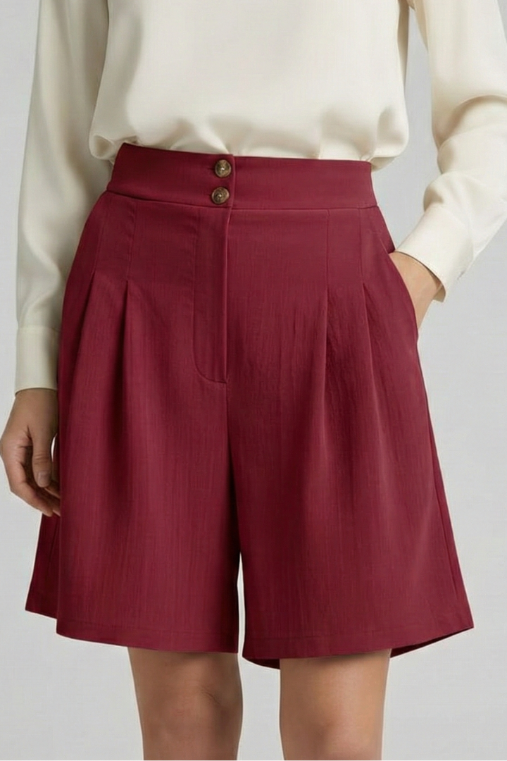 Florine | Elegante Dames Hoge Taille Geplooide Korte Broek