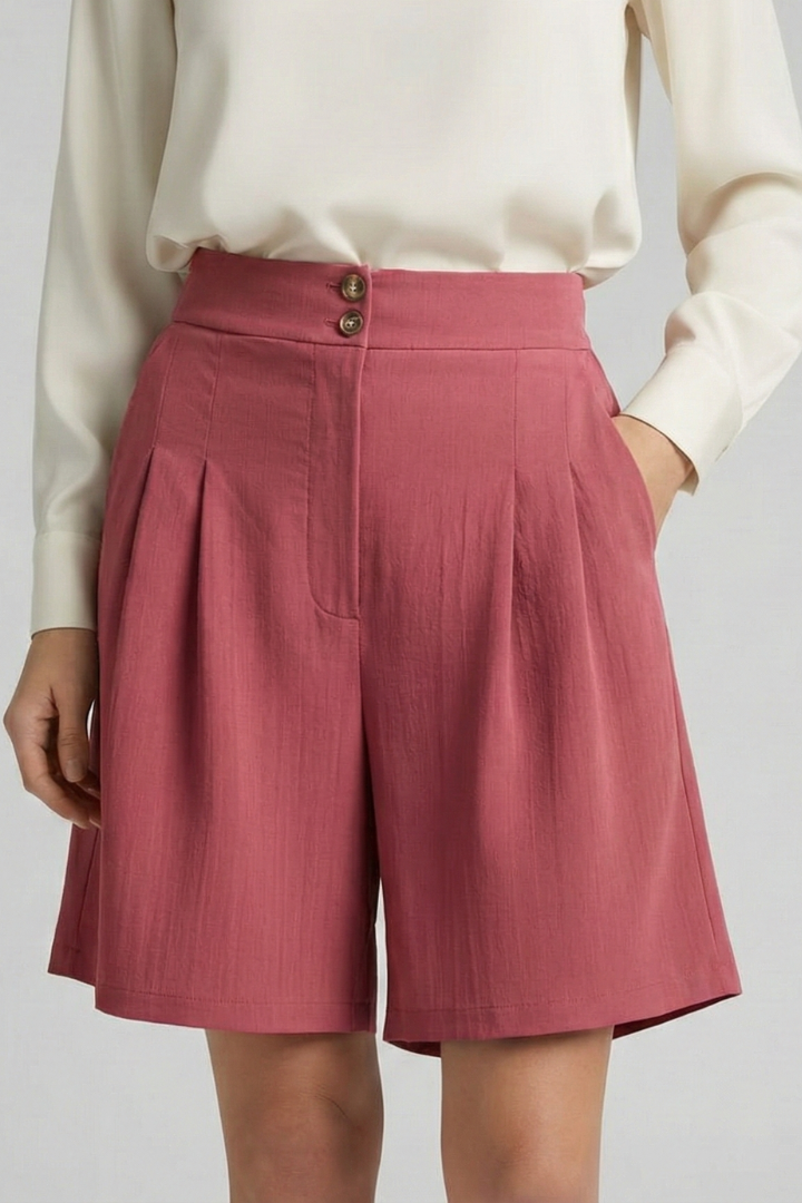 Florine | Elegante Dames Hoge Taille Geplooide Korte Broek