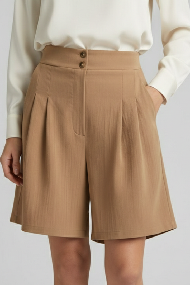 Florine | Elegante Dames Hoge Taille Geplooide Korte Broek