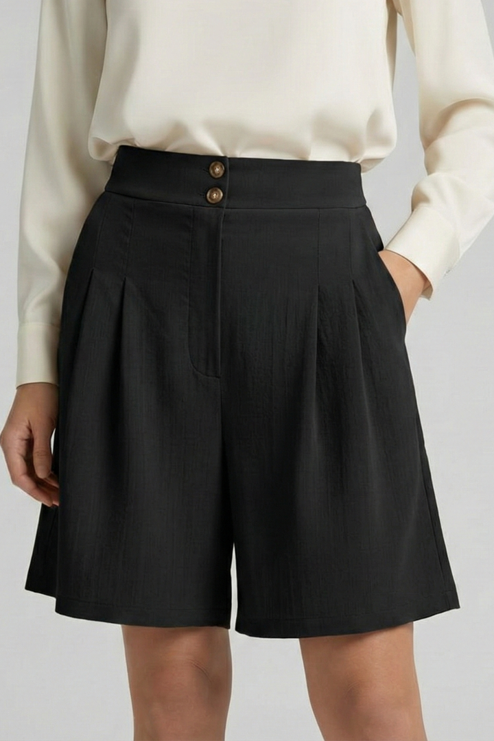 Florine | Elegante Dames Hoge Taille Geplooide Korte Broek