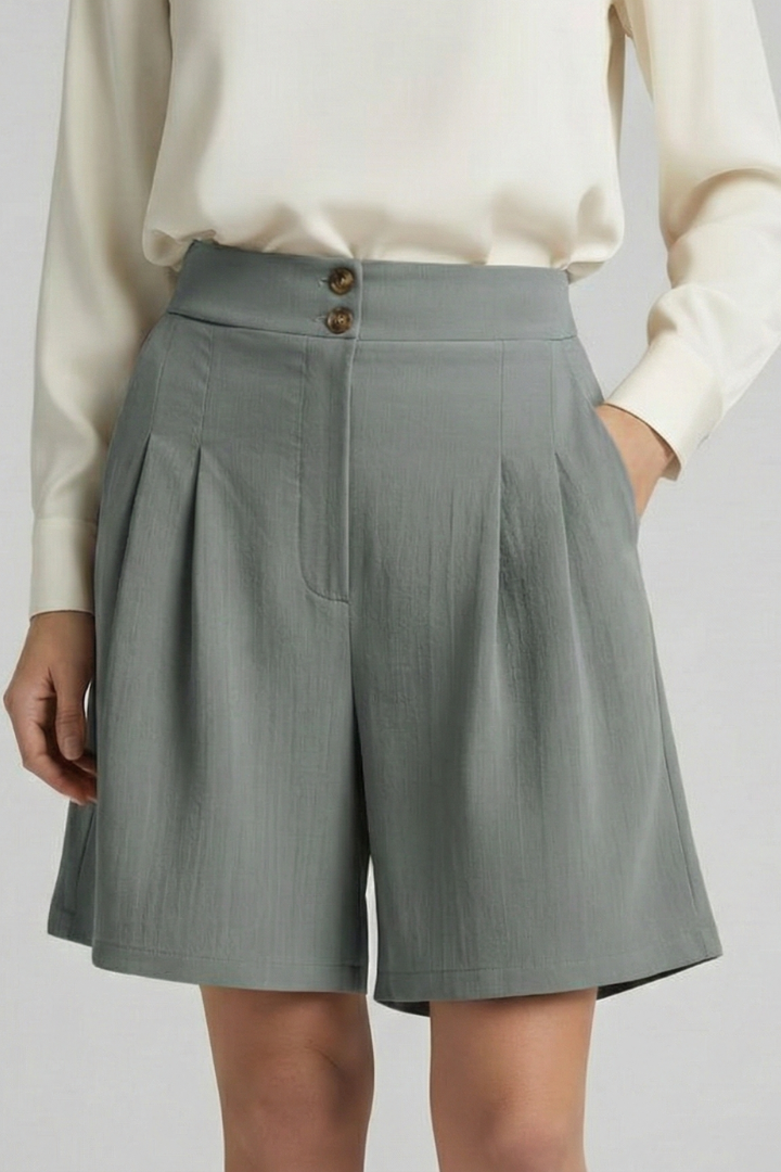 Florine | Elegante Dames Hoge Taille Geplooide Korte Broek