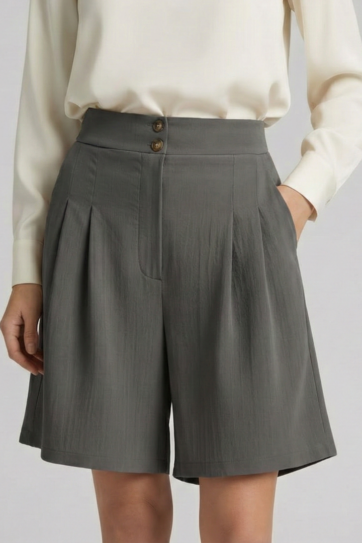 Florine | Elegante Dames Hoge Taille Geplooide Korte Broek