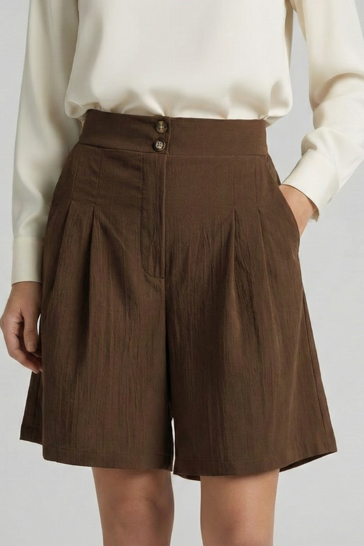 Florine | Elegante Dames Hoge Taille Geplooide Korte Broek