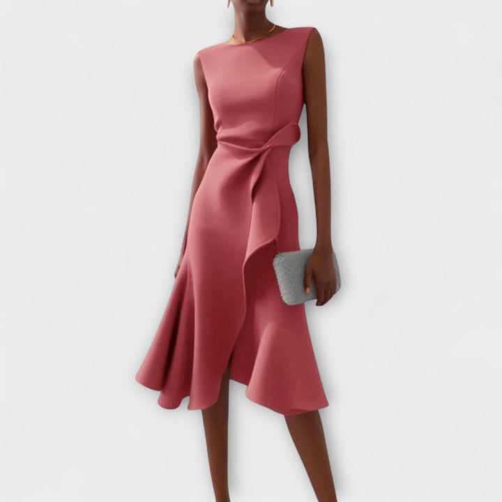 Gianna | Elegante Geplooide Midi Jurk met Asymmetrische Drapering