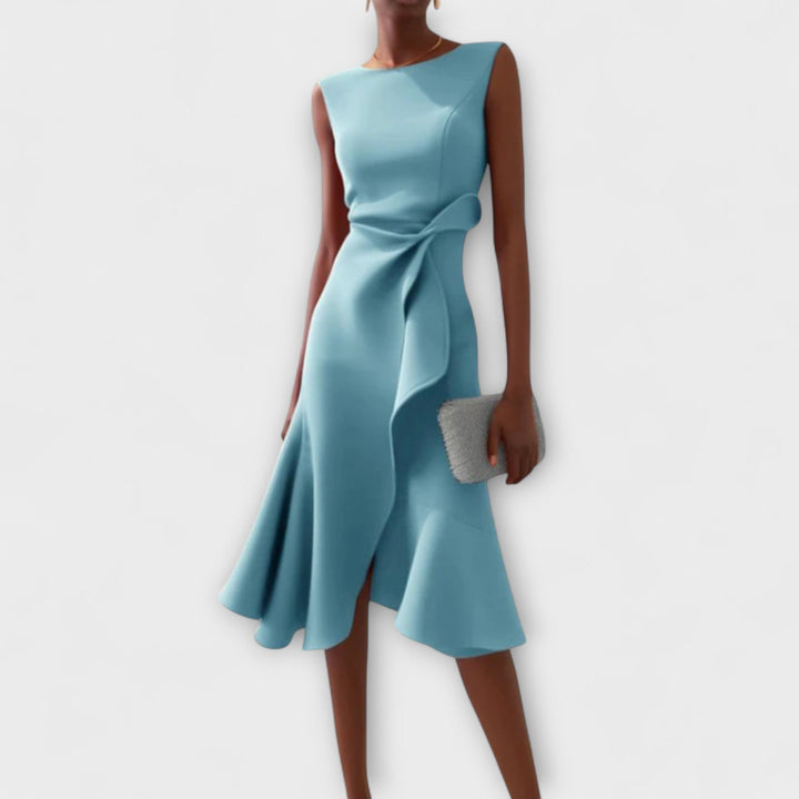 Gianna | Elegante Geplooide Midi Jurk met Asymmetrische Drapering