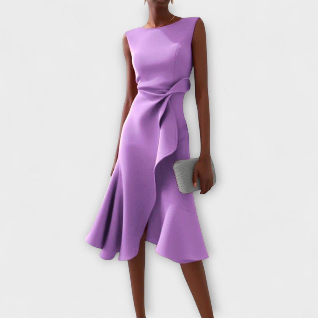 Gianna | Elegante Geplooide Midi Jurk met Asymmetrische Drapering