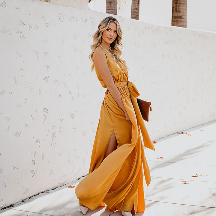 Gisèle | Elegante Dames Maxi Jurk met Taillelint en Zijsplit
