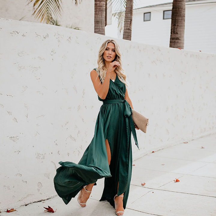 Gisèle | Elegante Dames Maxi Jurk met Taillelint en Zijsplit