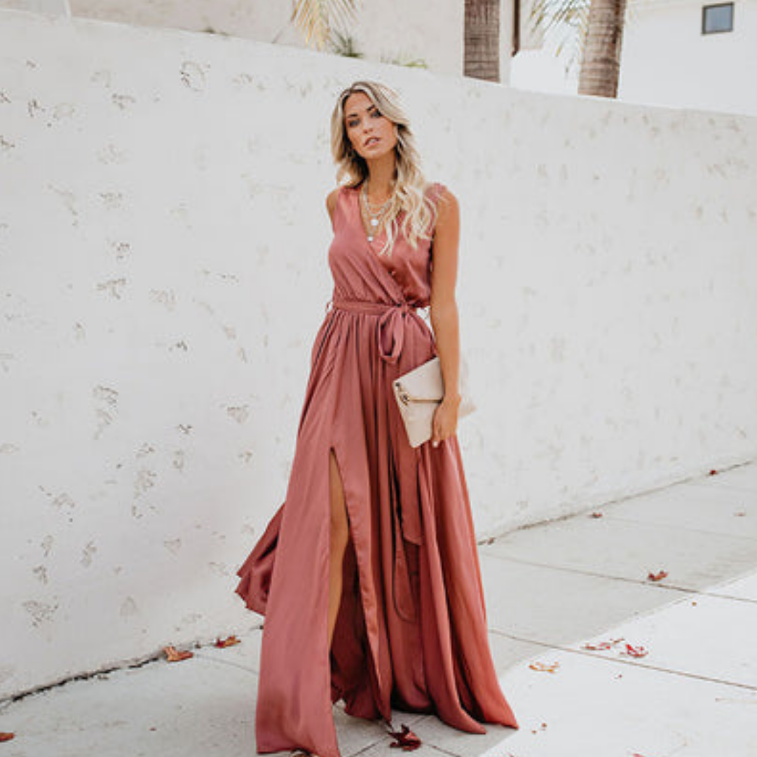 Gisèle | Elegante Dames Maxi Jurk met Taillelint en Zijsplit