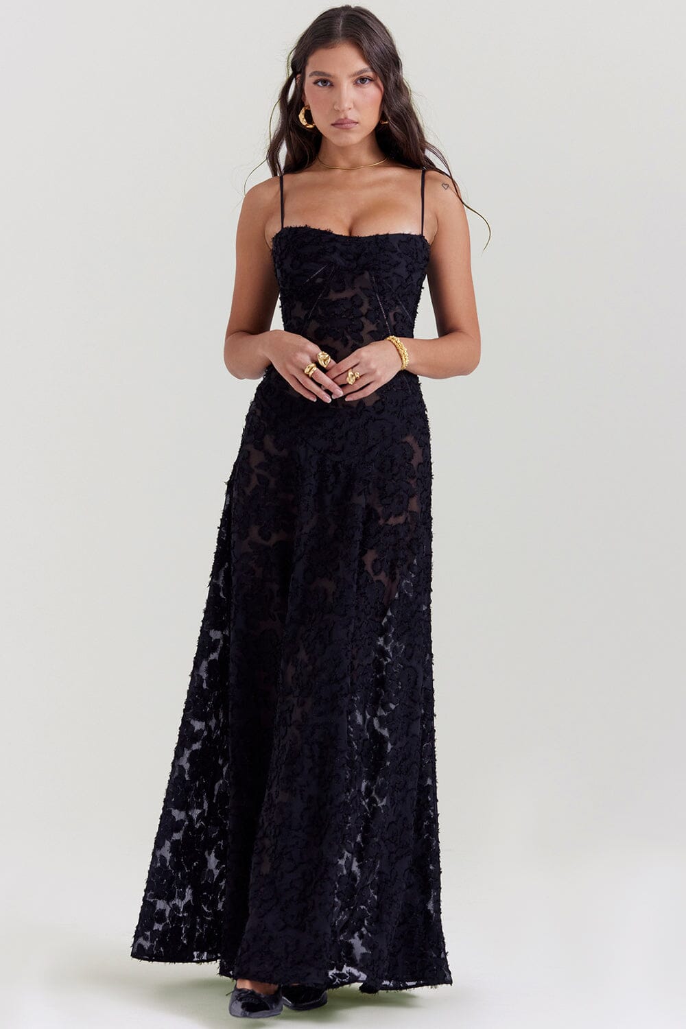 Gisara | Elegante Dames Maxi Jurk met Vloeiend Silhouet en Taille-accent