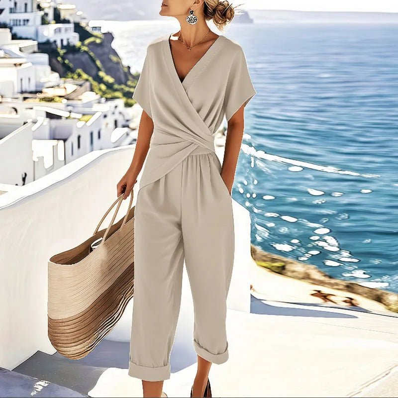 Isabeau | Dames Jumpsuit Zomer Elegant Wrap V-hals Cropped