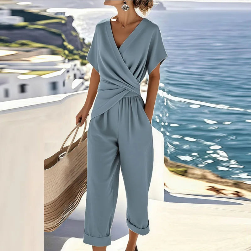 Isabeau | Dames Jumpsuit Zomer Elegant Wrap V-hals Cropped