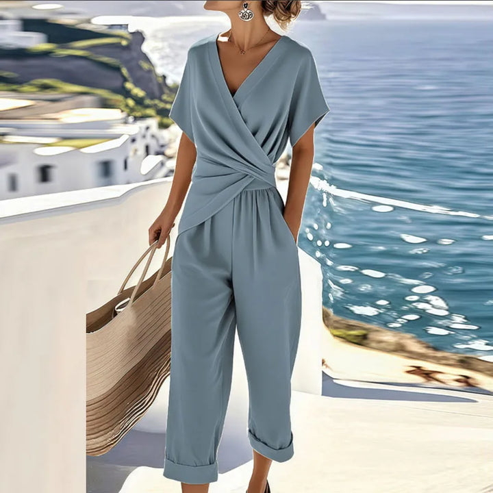 Isabeau | Dames Jumpsuit Zomer Elegant Wrap V-hals Cropped