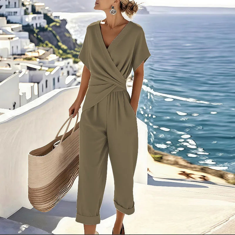 Isabeau | Dames Jumpsuit Zomer Elegant Wrap V-hals Cropped