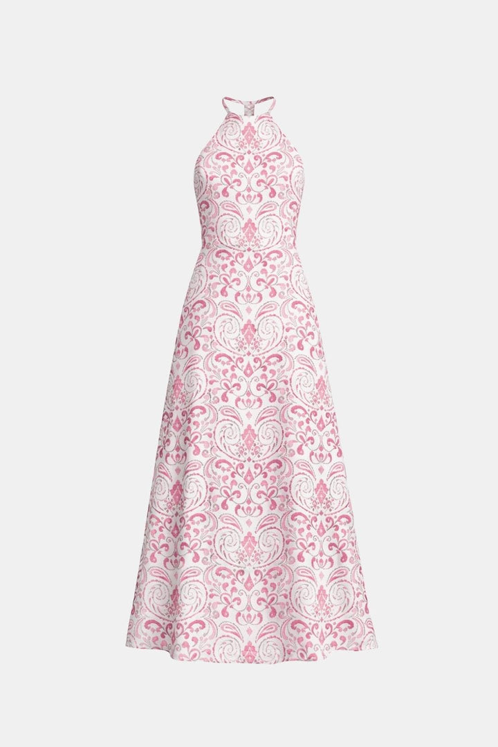 Isabelle | Dames Halterjurk Maxi Rugloos A-Lijn Ornamentprint Chiffon Tailleband Zomer