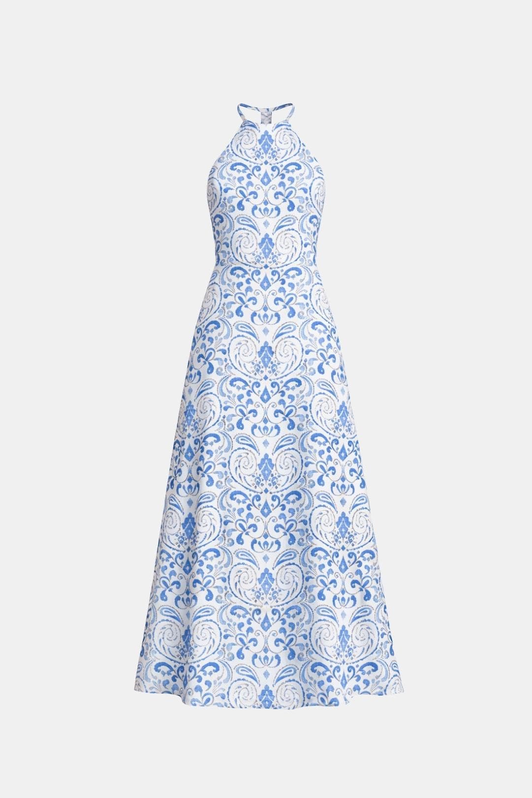Isabelle | Dames Halterjurk Maxi Rugloos A-Lijn Ornamentprint Chiffon Tailleband Zomer