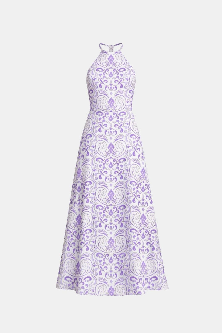 Isabelle | Dames Halterjurk Maxi Rugloos A-Lijn Ornamentprint Chiffon Tailleband Zomer