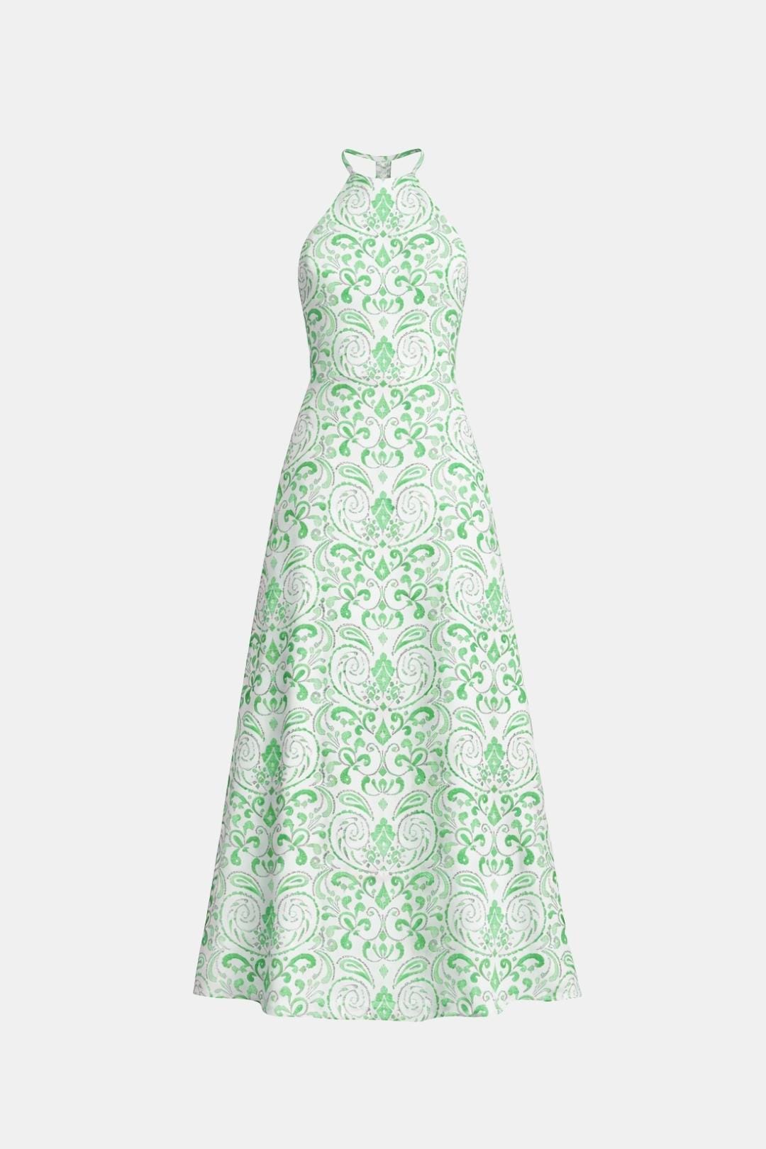 Isabelle | Dames Halterjurk Maxi Rugloos A-Lijn Ornamentprint Chiffon Tailleband Zomer