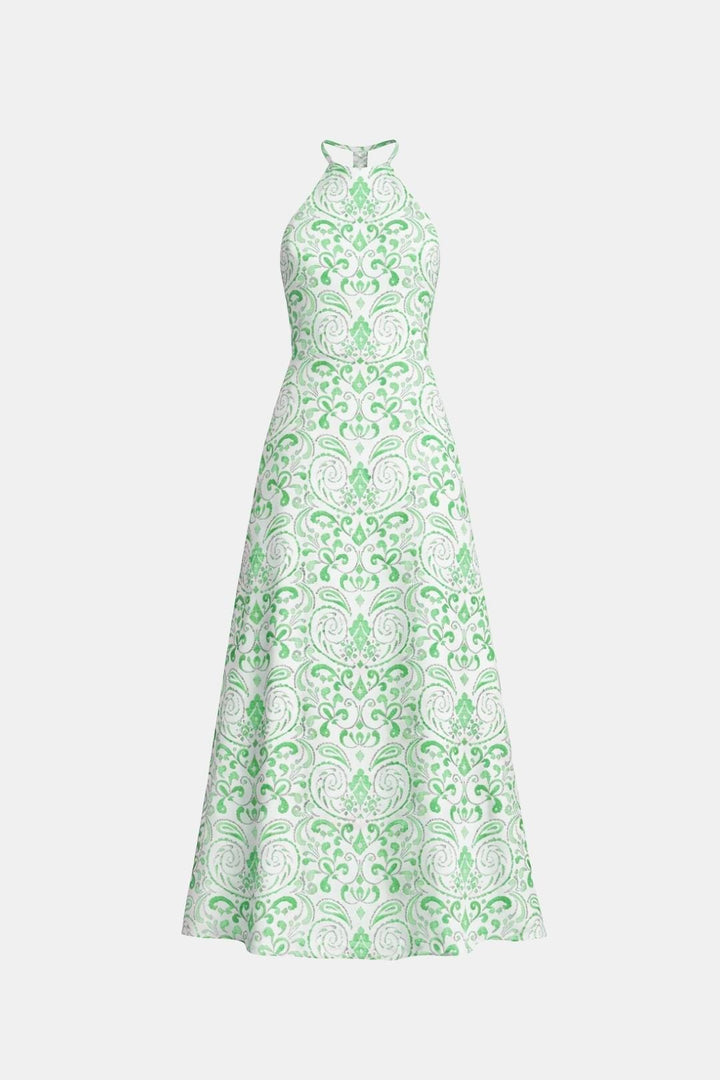 Isabelle | Dames Halterjurk Maxi Rugloos A-Lijn Ornamentprint Chiffon Tailleband Zomer