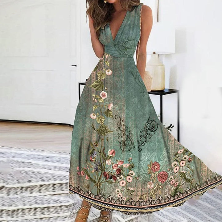 Isolde | Elegante Dames Maxi Mouwloze V-hals Jurk