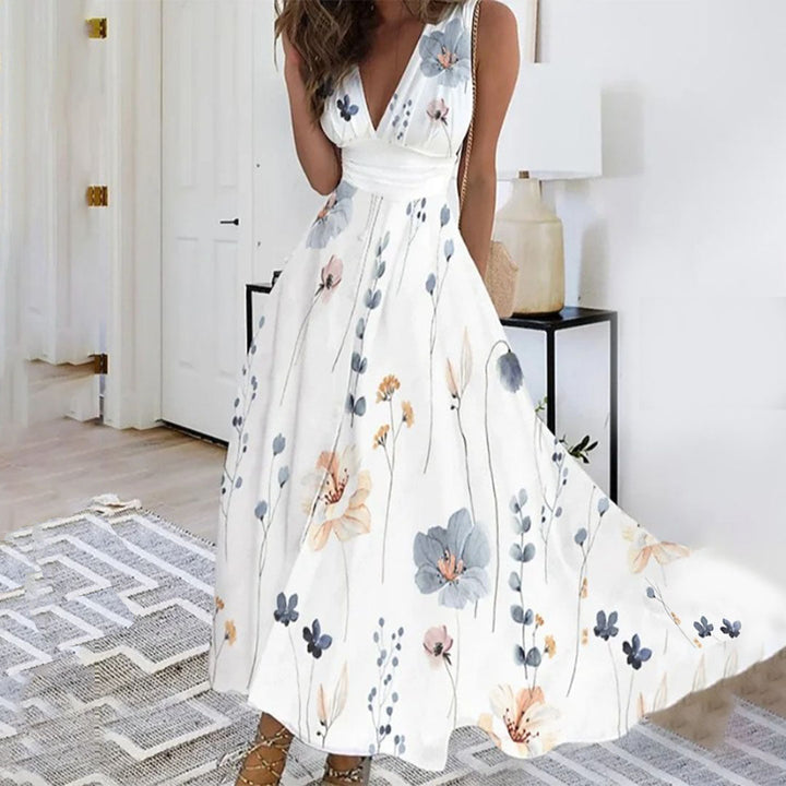 Isolde | Elegante Dames Maxi Mouwloze V-hals Jurk