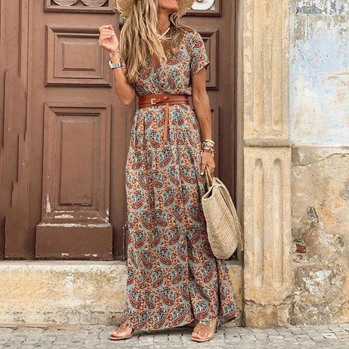 Kalyra | Elegante Dames Boho Maxi Jurk met Paisley-Print en Ceintuur