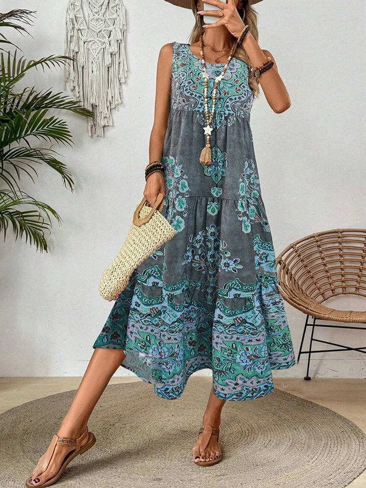Lena | Dames Boho Mandala Print Mouwloos Midi Jurk