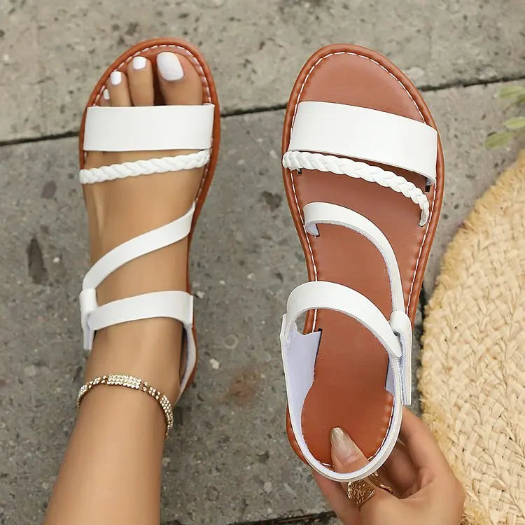 Lieke | Dames Boho Sandalen Platte Hak Gevlochten Band