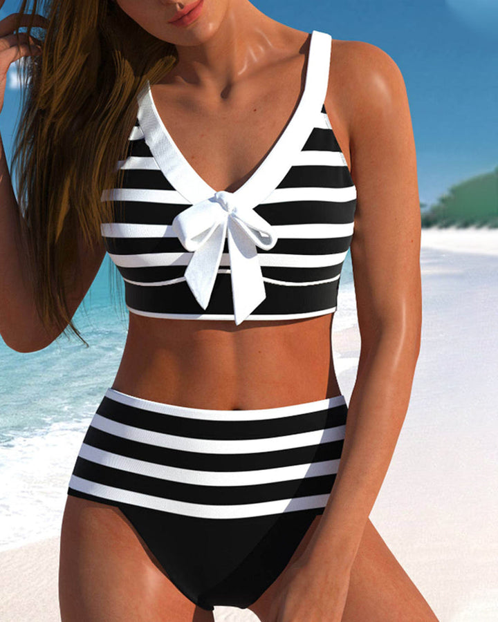 Lies | Dames Bikiniset Hoge Taille Gestreept Strik V hals Zomer