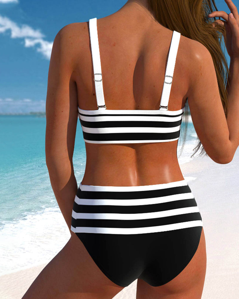 Lies | Dames Bikiniset Hoge Taille Gestreept Strik V hals Zomer