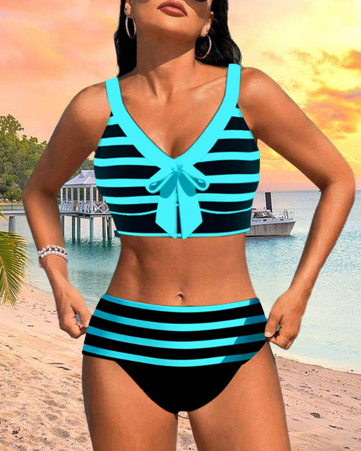 Lies | Dames Bikiniset Hoge Taille Gestreept Strik V hals Zomer