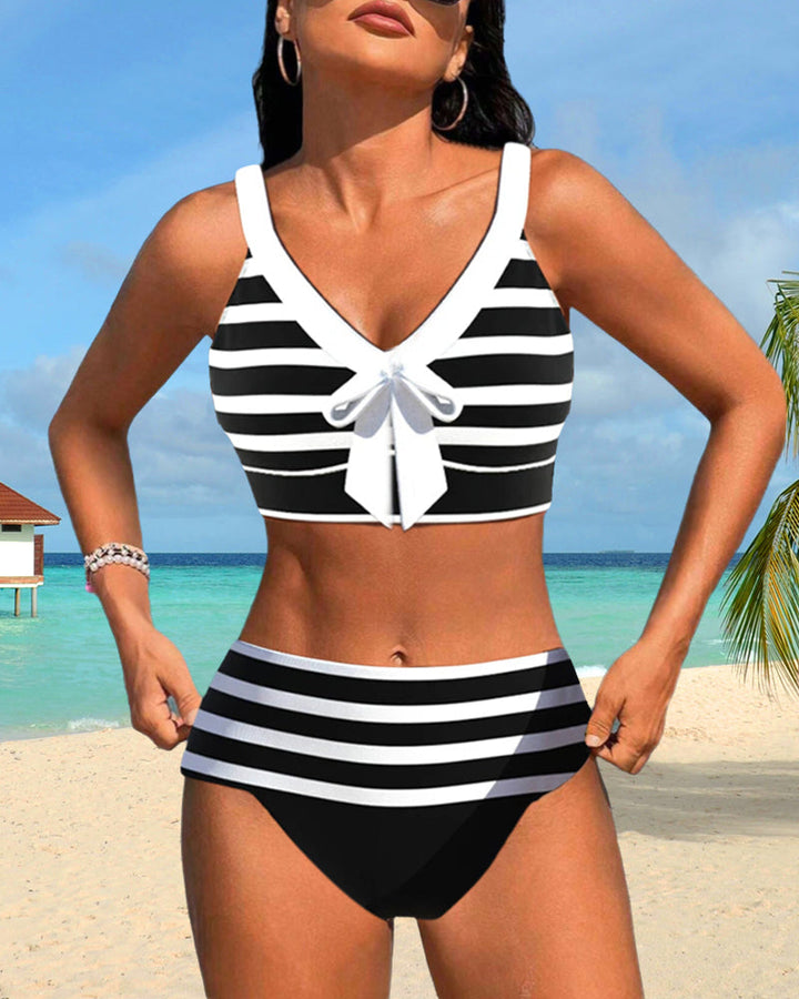 Lies | Dames Bikiniset Hoge Taille Gestreept Strik V hals Zomer