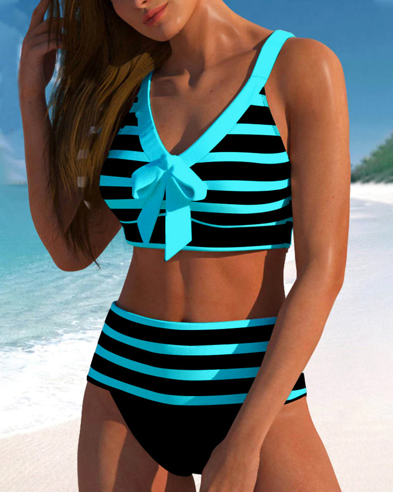 Lies | Dames Bikiniset Hoge Taille Gestreept Strik V hals Zomer
